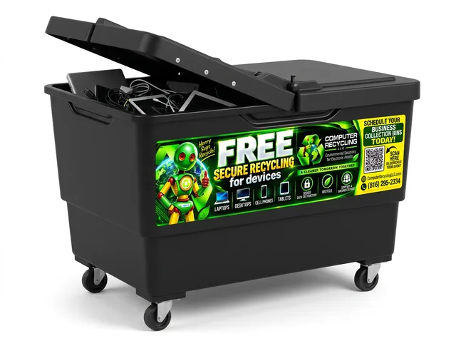 Collection bin with the lid open and devices inside