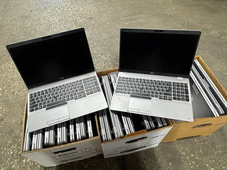 Business laptops boxed and inventoried for IT asset disposition