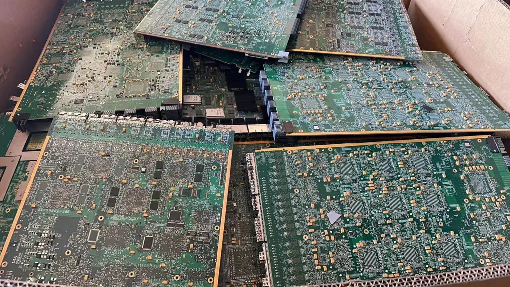 Sorted circuit boards ready for precious-metal recovery